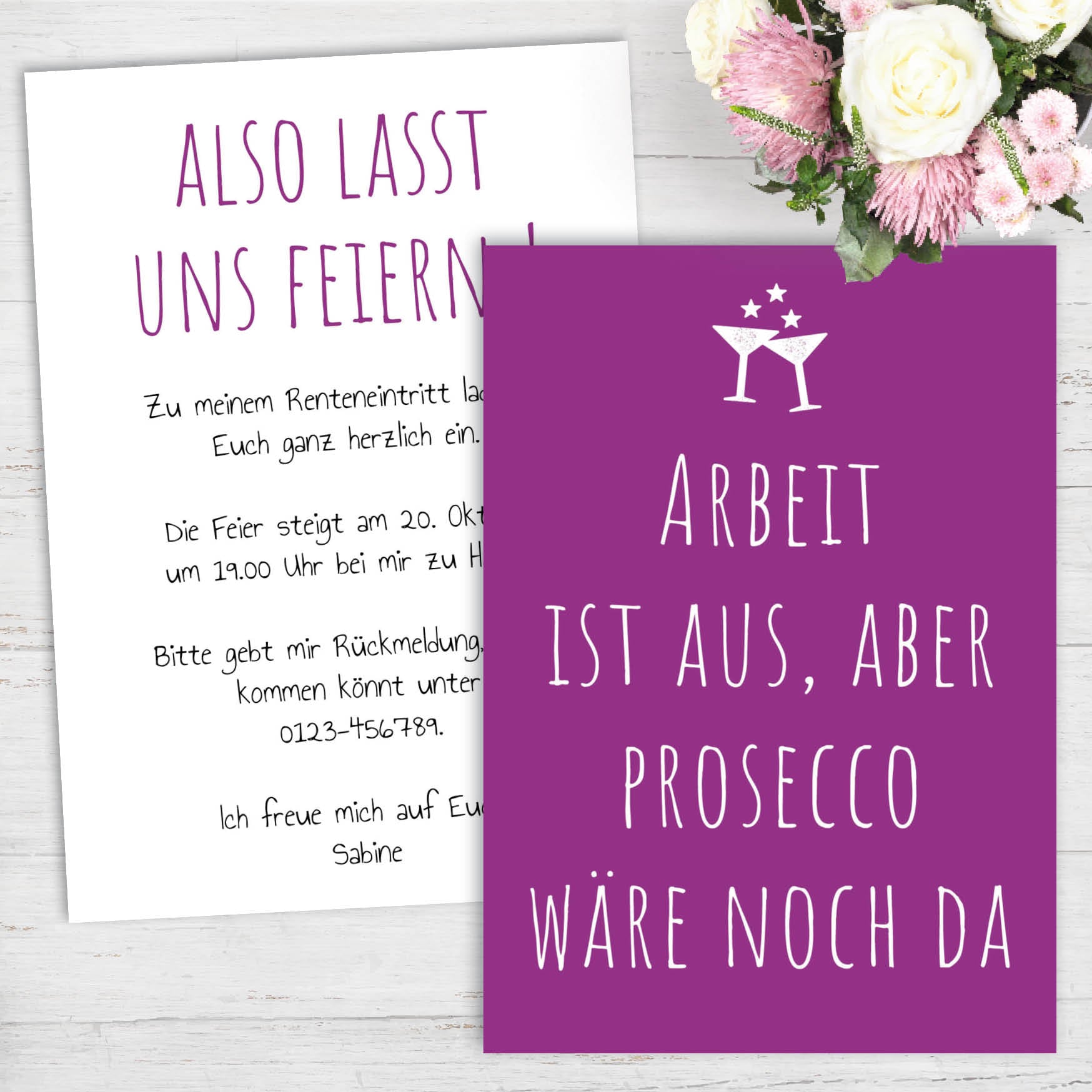 Ruhestand Einladung: Arbeit ist aus, aber Prosecco wäre noch da